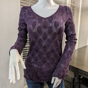 INC Sweater with angled hem, notch neck & metallic purple